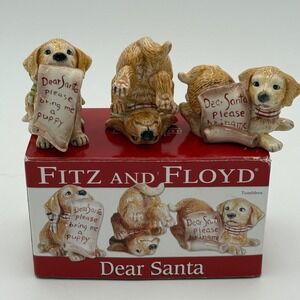Fitz and Floyd Dear Santa Puppy Dog Figurines Set of 3 Christmas Holiday Decor